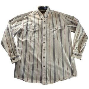 Roper Mens Striped Western Button Down‎ Shirt Large Tall Vintage Y2k 90s Denim